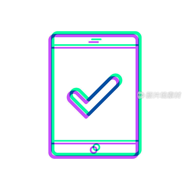 Tablet PC with check mark. Icon with two color overlay on white background